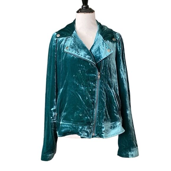 Torrid NWT Botanical Garden Teal Blue Velvet Moto Jacket - Picture 4 of 14